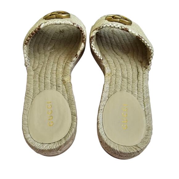 Gucci GG Marmont Raffia Espadrille Flat Slide Sandal Beige Brown 37.5 US 7.5 - Picture 5 of 12